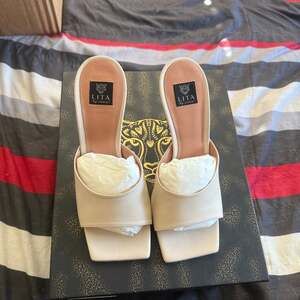 LITA by Ciara Solid Square Toe Slide Heels in Sand Leather